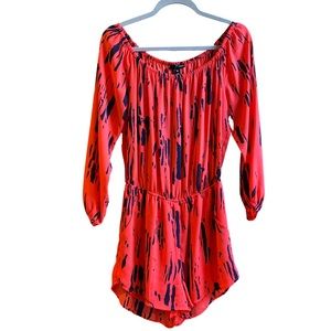 Aqua off-shoulder short romper jumpsuit with pockets